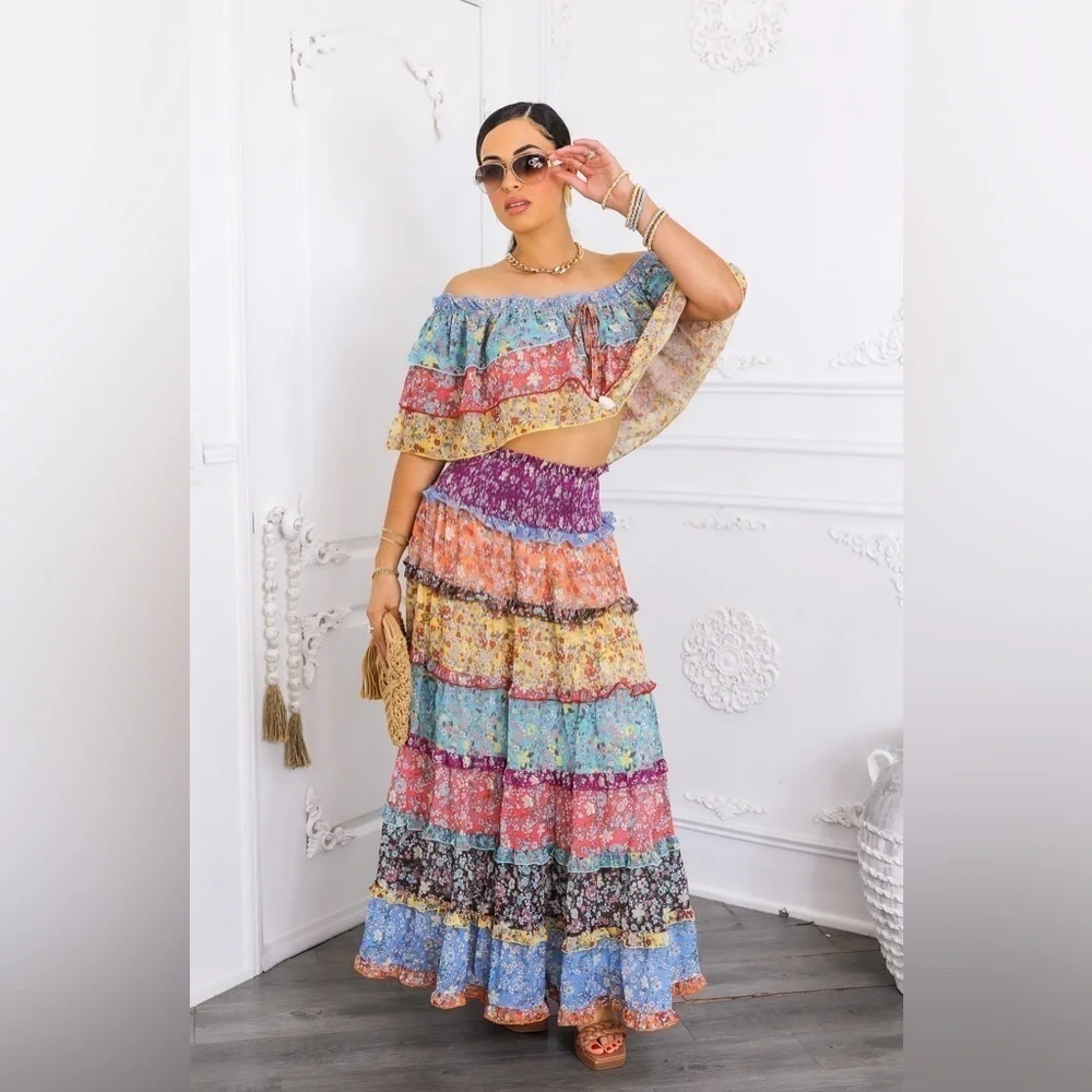 Multicolor Floral Maxi Skirt Set
